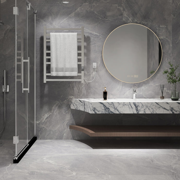 PeakTrivol 8-Bar Towel Warmer - Fast Heating, Auto Shut-Off Timer, LED Display Panel - Hardwired or Plug-in Options - Polished 304 Stainless Steel - Ideal for Bathroom - Hot Towel Warmer Rack