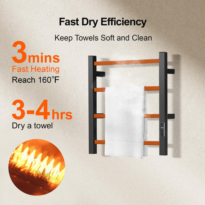 SHARNDY Towel Warmer with Built-in Timer for Bathroom Wall Mounted Bath Towel Heater Plug-in Electric Heated Towel Rack Black