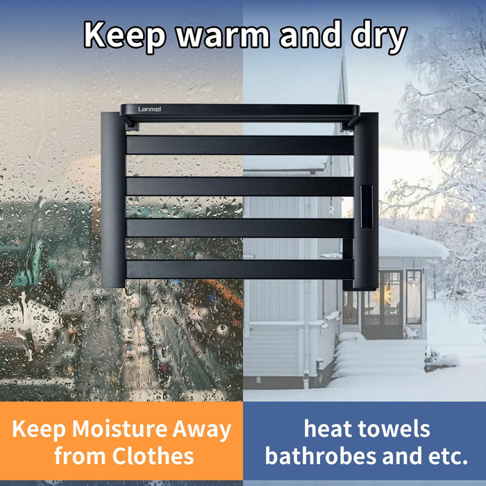 LANMEL 2 in 1 Towel Warmer Rack & Towel Rack Wall, 4 Bars Electric Wall Mounted Heated Towel Racks for Bathroom, 24H Time Setting and Temperature Control Heated Drying Rack