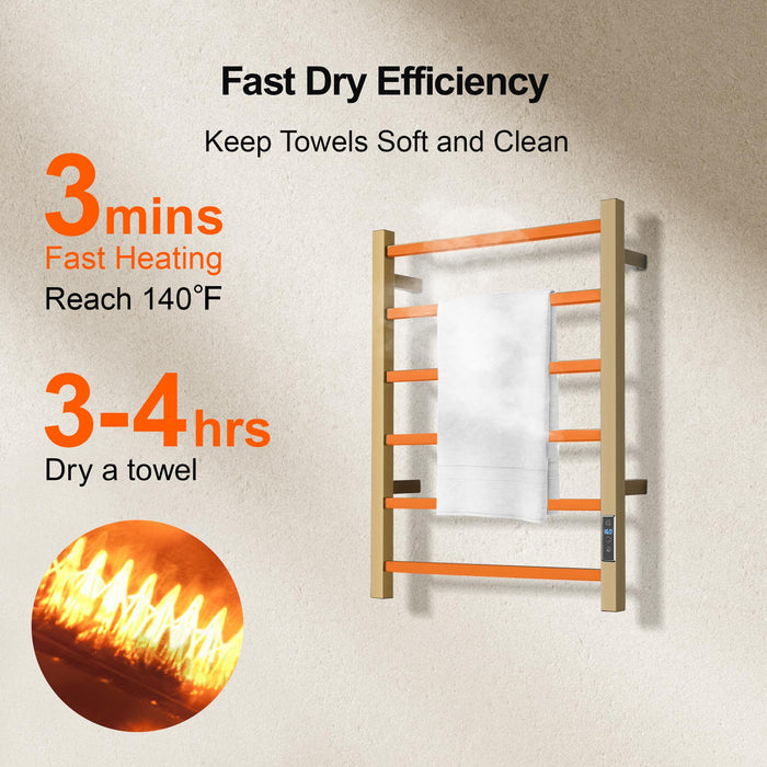SHARNDY Towel Warmer with Built-in Timer Bathroom Wall Mounted Bath Towel Heater Plug-in Electric Heated Towel Rack Stainless Steel Curved Oil Rubbed Drying Rack 27.48x21.57x2.13 inches Gold
