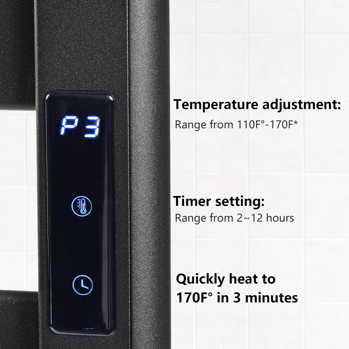 Towel Warmer Rack, Heated Towel Racks for Bathroom, 6-Bar, Upgraded Extra-Wide Heating Area, Built-in Timer and Temperature Adjustment, Large Free-Standing Heated Towel Rack，Matte Black