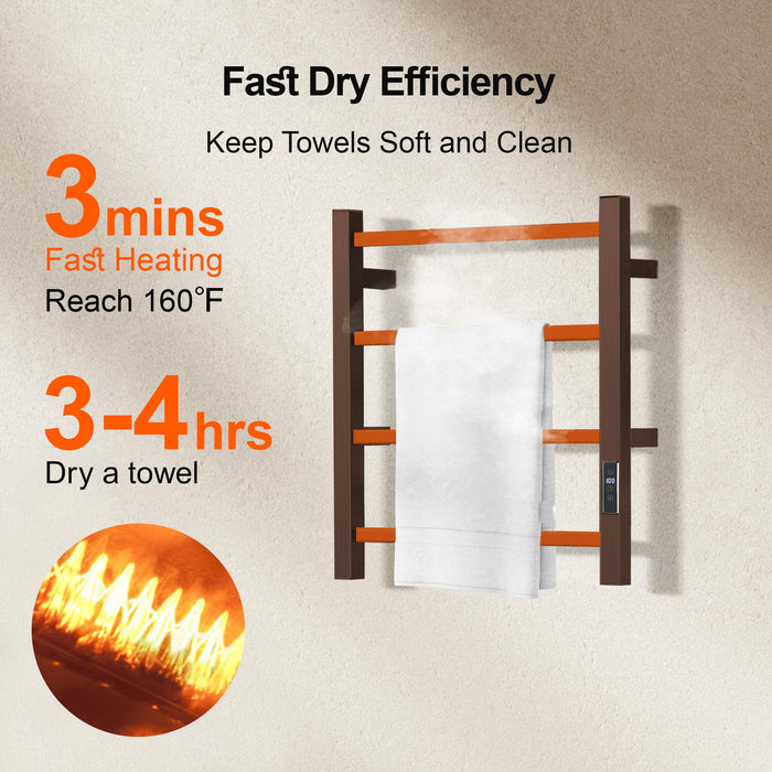 SHARNDY Towel Warmer with Built-in Timer Bathroom Wall Mounted Bath Towel Heater Plug-in Electric Heated Towel Rack Stainless Steel Curved Oil Rubbed Drying Rack 19.68x17.71x4.33 inches Orb
