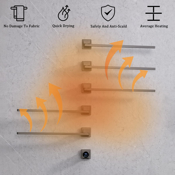 Smart Wall Mounted Towel Warmer Hardwired 93W Heated Rack with WiFi Voice Controlled, 180° Rotation, 115-145°F Adjustable, 24H Timer, Modern Gray Bathroom Heated Towel Rack