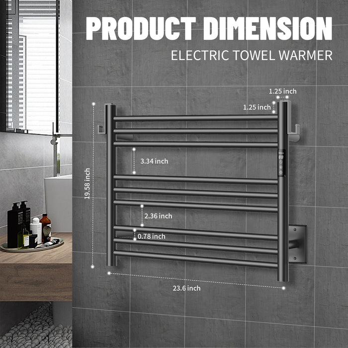 K&KALONZO Towel Warmer for Bathroom, Wall-Mounted 9-Bar Heated Towel Rack with Built-in Timer, Waterproof Electric Towel Heater, Support Plug-in and Hardwired, Matte Black, EL13S