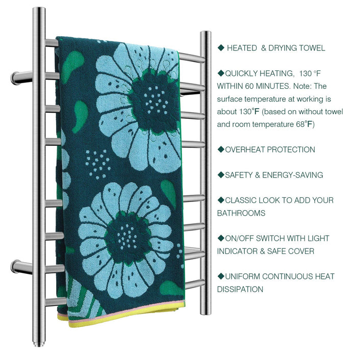 HEATGENE Towel Warmer 8 Bar Plug-in Curved Bath Towel Heater Towel Warmer for Bathroom Plug-in Drying Rack Brushed