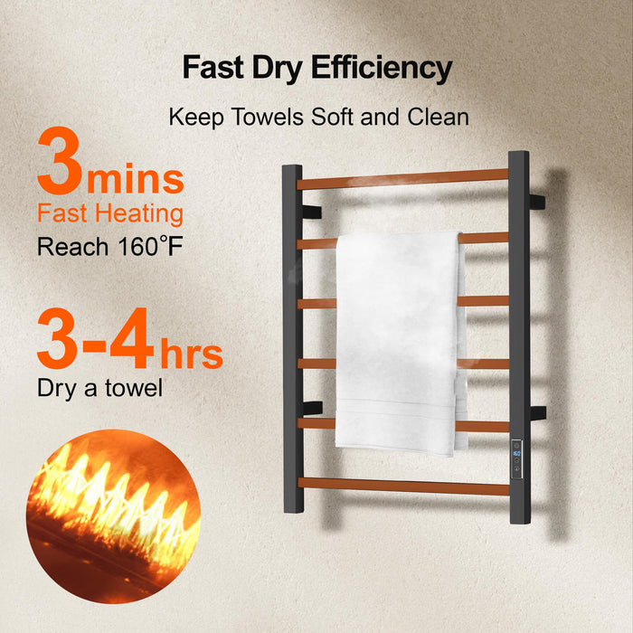 SHARNDY Towel Warmer with Built-in Timer for Bathroom Wall Mounted Bath Towel Heater Plug-in Electric Heated Towel Rack Black ETW13S
