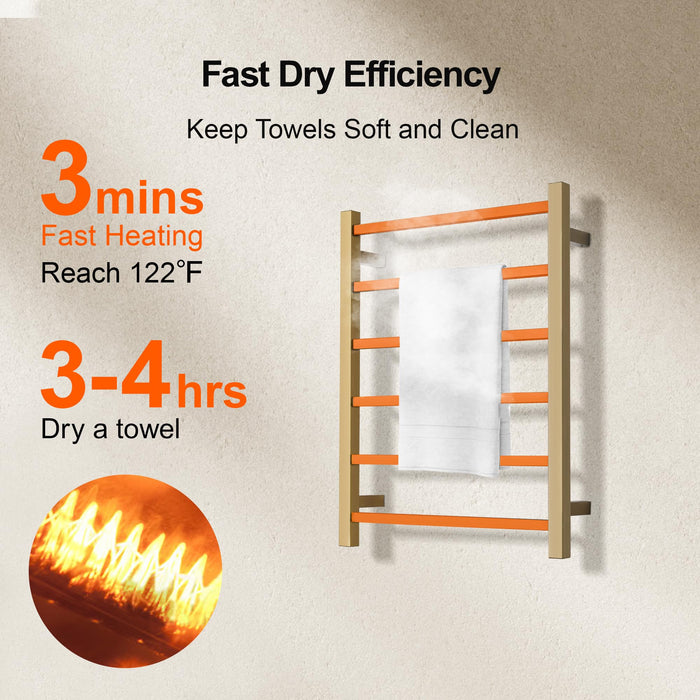 SHARNDY Electric Towel Warmer - Wall Mounted Bathroom Heated Towel Rack, Plug-in Design & Brushed Stainless Steel Finish Gold