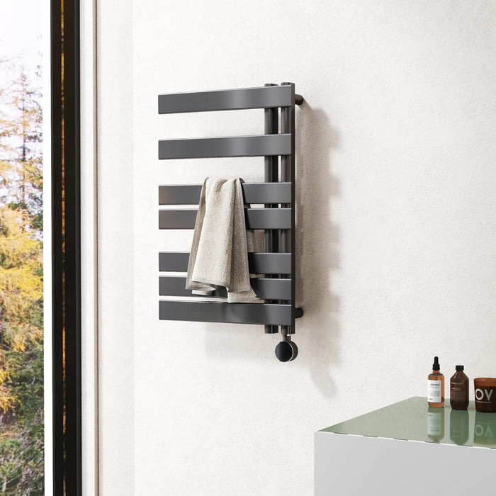 P&Bhusri Electric Towel Dryer, Heated Towel Rack with Touch Panel, H31.5 x W19.69 Plug-in, Flat 8 Bar Towel Warmer, 6 Level Heating & 4 Modes Timer, Matte Black, M205-800X500RTB