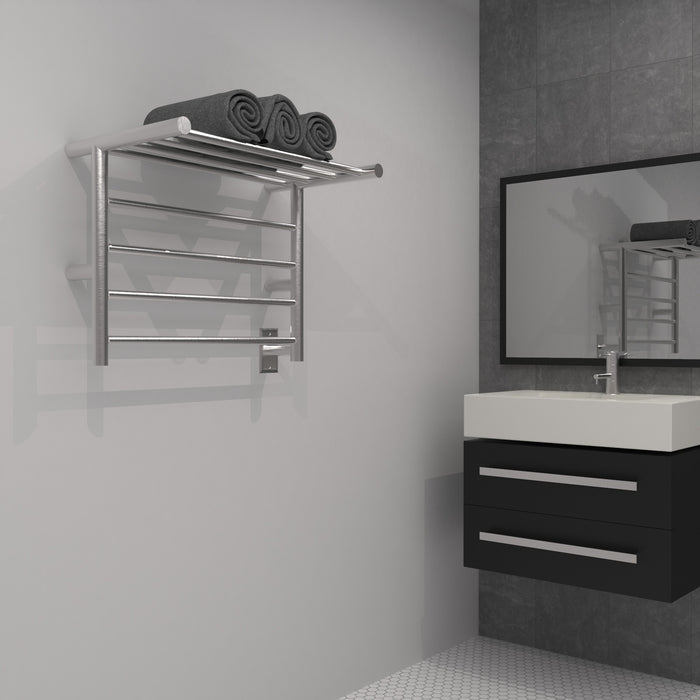 Amba Products RSH-B Radiant 8-Bar Shelf Hardwired Plug-in Combo Towel Warmer - 14 x 24.5 x 19.125 in. - Brushed Finish