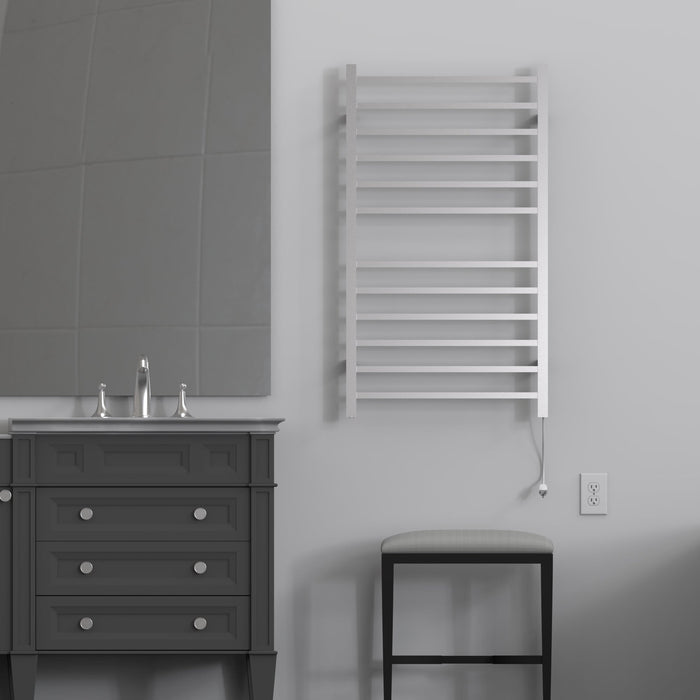 Amba Products RSWHL-B Radiant 12-Bar Large Square Hardwired Plug-in Combo Towel Warmer - 4.75 x 24.5 x 41.75 in. - Brushed Finish