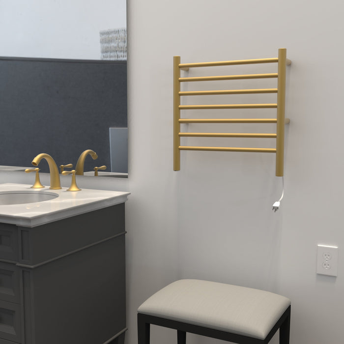 Amba Products RWHS-SSB Radiant 7-Bar Small Hardwired Plug-in Combo Towel Warmer - 4.75 x 20.5 x 20.125 in. - Satin Brass Finish